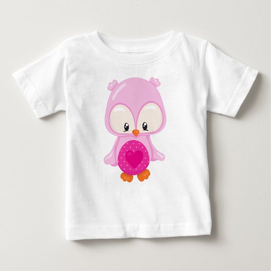 かわいいフクロウ、ベビーフクロウ、恋のフクロウ、ハート ベビーTシャツ (正面)