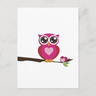 かわいいフクロウ ラブ ハーツ ガーリー レトロ ポストカード