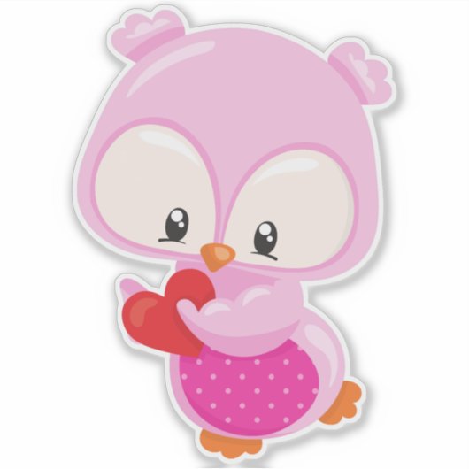 かわいいフクロウ、小さなフクロウ、ハート、恋のフクロウ シール (正面)