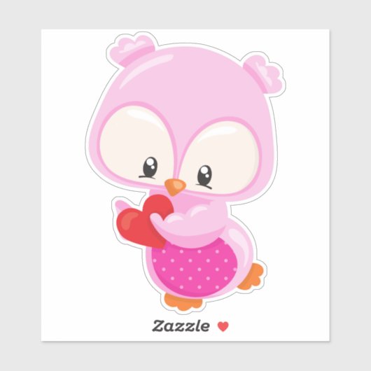 かわいいフクロウ、小さなフクロウ、ハート、恋のフクロウ シール (シート)