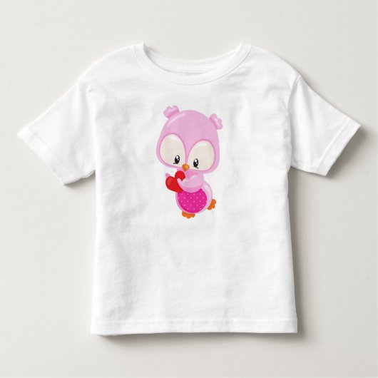 かわいいフクロウ、小さなフクロウ、ハート、恋のフクロウ トドラーTシャツ (正面)