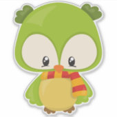 かわいいフクロウ、小さなフクロウ、ベビーフクロウ、スカーフ付きフクロウ シール (正面)