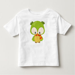 かわいいフクロウ、小さなフクロウ、ベビーフクロウ、スカーフ付きフクロウ トドラーTシャツ