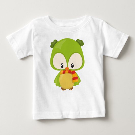 かわいいフクロウ、小さなフクロウ、ベビーフクロウ、スカーフ付きフクロウ ベビーTシャツ (正面)