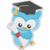 かわいいフクロウ、小さなフクロウ、ベビーフクロウ、卒業フクロウ シール (正面)