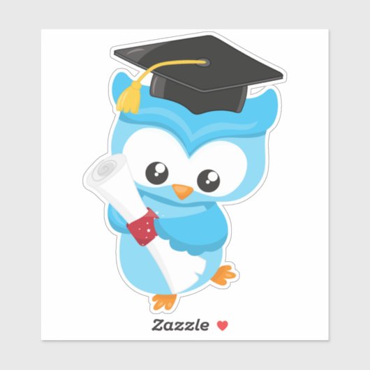 かわいいフクロウ、小さなフクロウ、ベビーフクロウ、卒業フクロウ シール (シート)