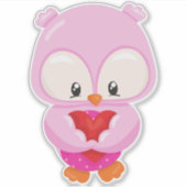 かわいいフクロウ、小さなフクロウ、恋のフクロウ、ハート シール (正面)