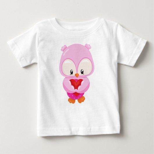 かわいいフクロウ、小さなフクロウ、恋のフクロウ、ハート ベビーTシャツ (正面)