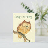 かわいいフクロウ – 日本のファインアート誕生日はがき ポストカード (スタンド正面)