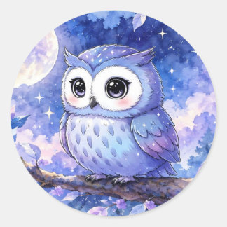 かわいいフクロウ 月の夜 ステッカー