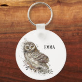 かわいいフクロウ、水彩鳥の自然 キーホルダー (裏面)