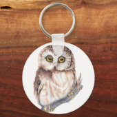 かわいいフクロウ、水彩鳥自然、 キーホルダー (正面)