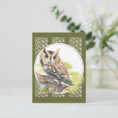 かわいいフクロウ – 水彩鳥、野生生物、自然 ポストカード (スタンド正面)