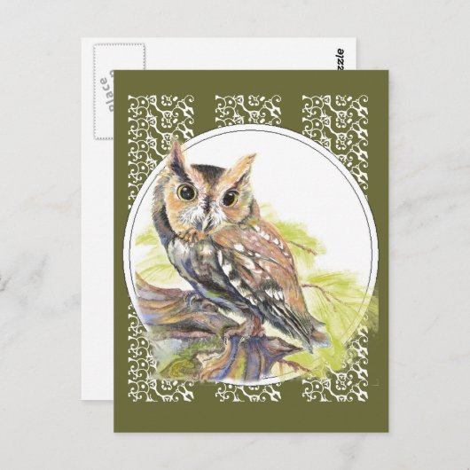 かわいいフクロウ – 水彩鳥、野生生物、自然 ポストカード (正面/裏面)