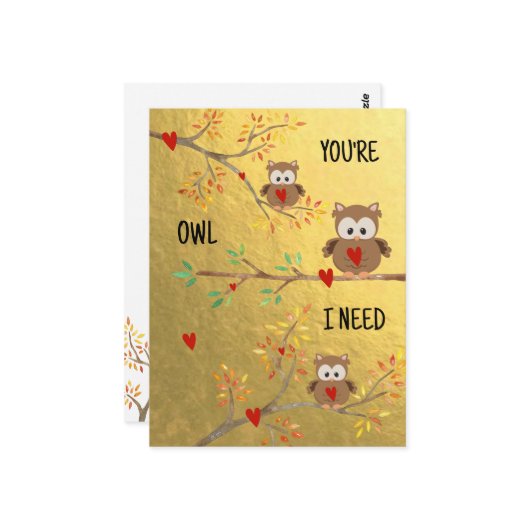 かわいいフクロウ | 私に必要なのはあなた  ポストカード (正面/裏面インサイチュ)
