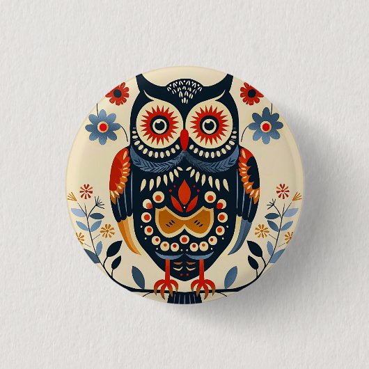 かわいいフクロウ 缶バッジ (正面)