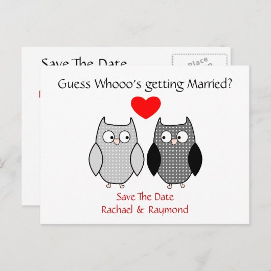 かわいいフクロカスタムウェディング日付のポストカードを保存 案内ポストカード (正面/裏面)