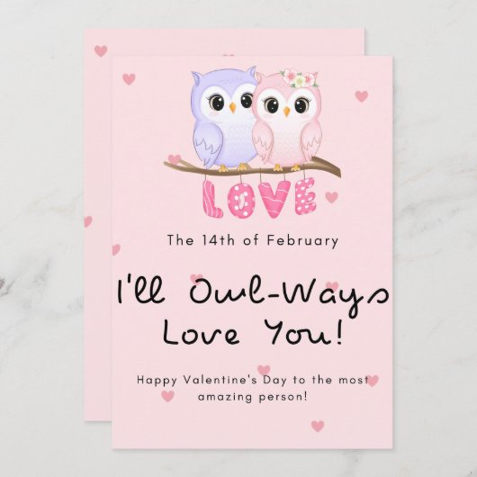 かわいいフクロカップルバレンタインの日 シーズンカード (正面/裏面)