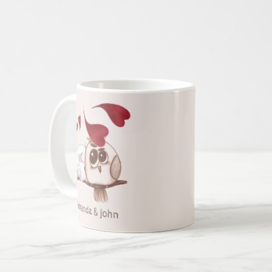 かわいいフクロカップル名パーソナライズされたコーヒーマグ コーヒーマグカップ (正面左)