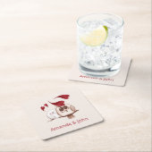 かわいいフクロカップル名パーソナライズされた紙コースター スクエアペーパーコースター (インサイチュ)