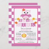 かわいいフクロガールベビーシャワー招待状 招待状 (正面/裏面)