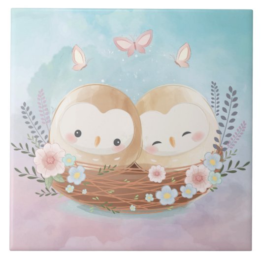 かわいいフクロセラミックスタイル タイル (正面)