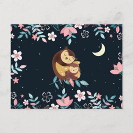 かわいいフクロバレンタインデーのはがき ポストカード