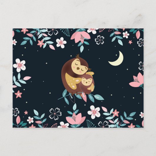 かわいいフクロバレンタインデーのはがき ポストカード (正面)