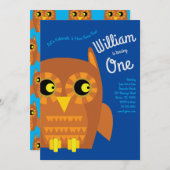 かわいいフクロバードキッズ1st誕生日パーティの招待状 招待状 (正面/裏面)