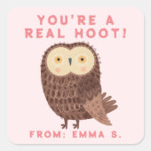 かわいいフクロピンクのバレンタイン教室 スクエアシール (正面)