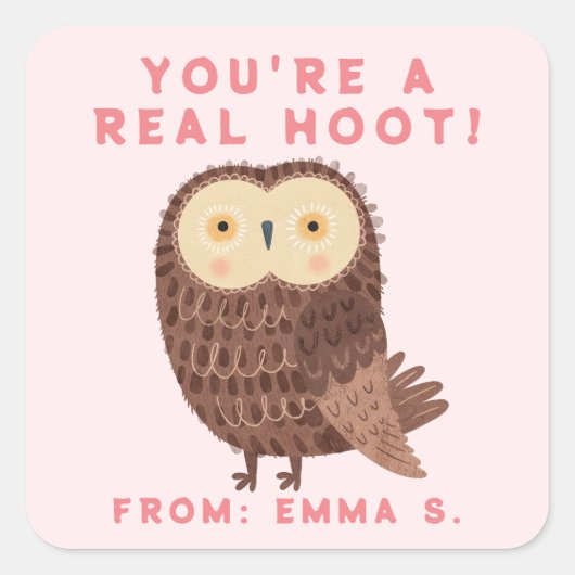 かわいいフクロピンクのバレンタイン教室 スクエアシール (正面)