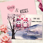 かわいいフクロピンクハートバレンタインデー シーズンカード