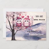 かわいいフクロピンクハートバレンタインデー シーズンカード (正面)