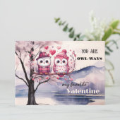 かわいいフクロピンクハートバレンタインデー シーズンカード (スタンド正面)