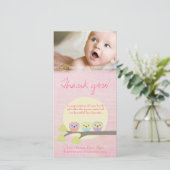 かわいいフクロピンクベビーサンキューフォトカード サンキューカード (スタンド正面)