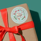 かわいいフクロムクリスマスの休日の名前ブルー ラウンドシール