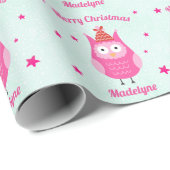 かわいいフクロムクリスマスピンクの雪のパーソナライズされた星 ラッピングペーパー (ロールコーナー)