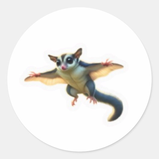 かわいいフクロモモンガのイラストステッカー ラウンドシール (正面)