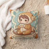 かわいいフグのコーヒーと読書アート クッション (ブランケット)
