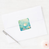 かわいいフグの水彩画 海の中の保育園 スクエアシール (封筒)