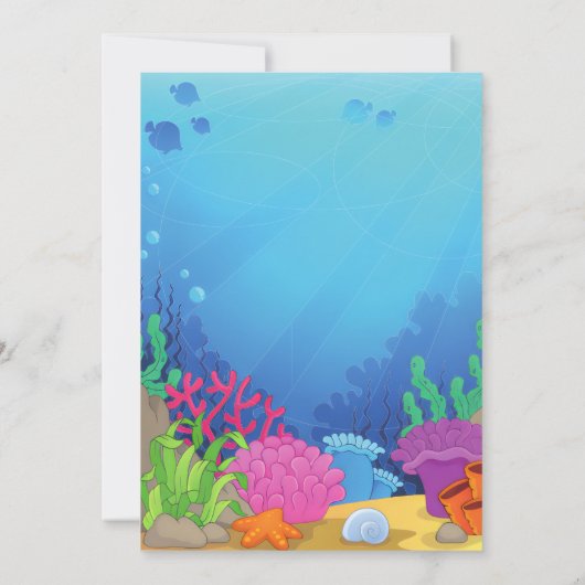 かわいいフグ青い海誕生日 招待状 (裏面)