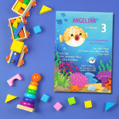 かわいいフグ青い海誕生日 招待状