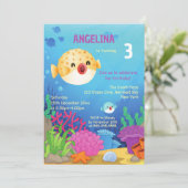 かわいいフグ 青い海の誕生日 招待状 (スタンド正面)