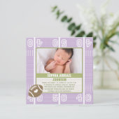 かわいいフットボールのベビーの発表の紫色の女の子 案内状 (スタンド正面)