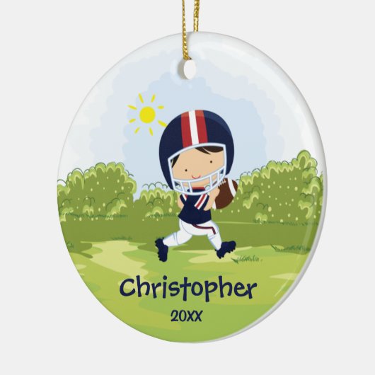かわいいフットボール選手のスポーツのクリスマスのオーナメント セラミックオーナメント (左)