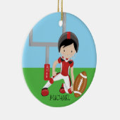 かわいいフットボール選手のパーソナライズなクリスマス セラミックオーナメント (右)