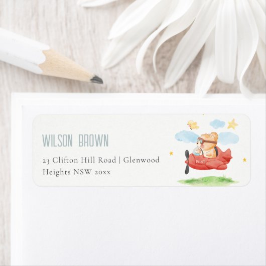 かわいいフライオーバーテディベア動物の飛行機アドレス ラベル (インサイチュ)