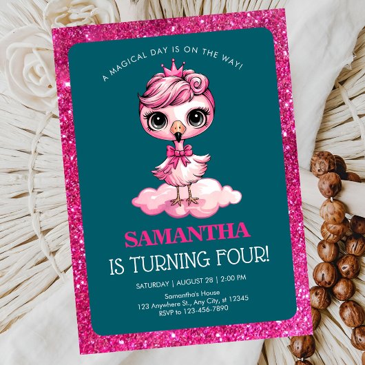 かわいいフラインゴの王冠誕生日 招待状