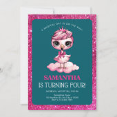 かわいいフラインゴの王冠誕生日 招待状 (正面)