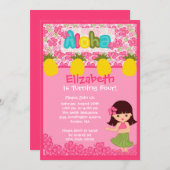 かわいいフラガールピンク誕生日招待状 招待状 (正面/裏面)
